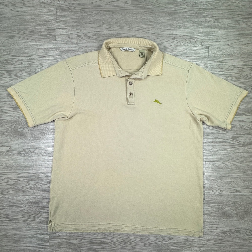 Tommy Bahama Mens Polo Shirt Yellow Large Pima‎ Cotton Blend Short Sleeve